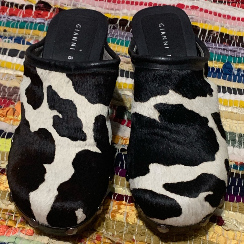 Cowprint mule clogs shoes